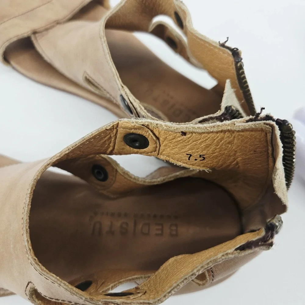 Bed Stu Soto Style Tan Leather Sandals Boho Rustic Ankle Cuff Distressed Sz.7.5